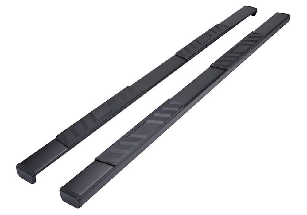 TrailFX Side Step Nerf Bar Pair with Step Pads 4 Inch Trapezoid Titanium Black Powder-Coated Steel Rocker Panel Mount Straight End Caps Slip-Resistant Surface TrailFX A4018B