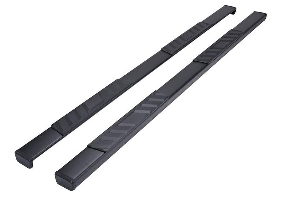 TrailFX Side Step Nerf Bar Pair with Step Pads 4 Inch Trapezoid Titanium Black Powder-Coated Steel Rocker Panel Mount Straight End Caps Slip-Resistant Surface TrailFX A4018B