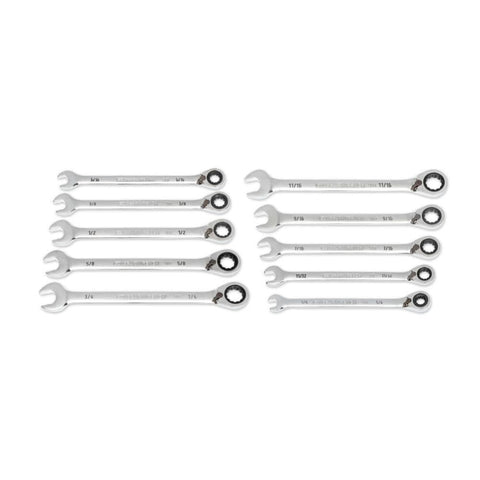 10 Piece GEARWRENCH 90-Tooth 12 Point SAE Reversible Ratcheting Wrench Set | 86658