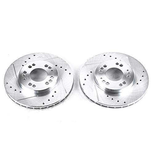 Power Stop Front Drilled & Slotted Rotor Pair JBR583XPR For Dodge Stealth, Eagle Talon, Mitsubishi 3000GT, Mitsubishi Diamante, Mitsubishi Eclipse, Mitsubishi Galant, Plymouth Laser [Model Specific]