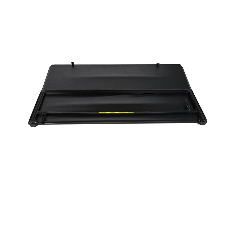 TrailFX Tonneau Cover Fits Toyota Tacoma 2005 2015 TrailFX TFX5001 Soft Tri Fold Black Vinyl Aluminum Rails Lockable Tailgate Handle Requires Rail Clamp