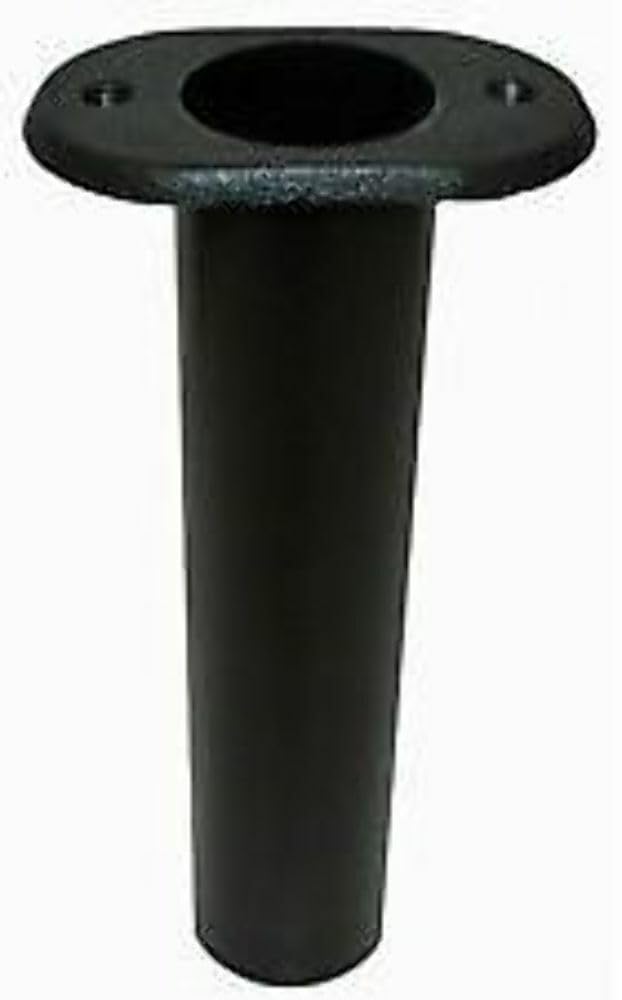 T-H Marine Fishing Rod Holder Flat Top | 9.5" Molded Flush Mounted Rod Holder for Boats with Bottom Drain Hole | 2.5" x 4" Flange Installs in 2" Hole - Black