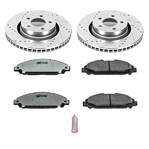Power Stop K6809-26 Z26 Carbon Fiber Brake Pads with Drilled & Slotted Brake Rotors Kit For Ford Mustang 2015-2020 [Model Specific]