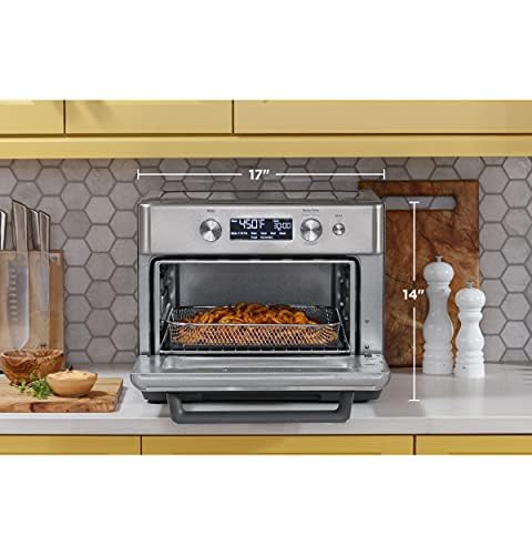 Digital Air Fryer GE Toaster Oven + Accessory Set | Convection Toaster with 8 Cook Modes | Large Capacity Oven - Fits 12" Pizza | Countertop Kitchen Essentials | Stainless Steel