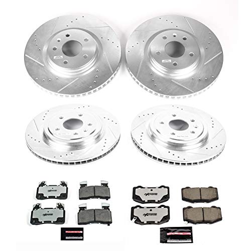 Power Stop K6523-26 Z26 Carbon Fiber Brake Pads Front and Rear with Drilled & Slotted Brake Rotors Kit For Chevrolet Corvette 2014-2019 [Model Specific]