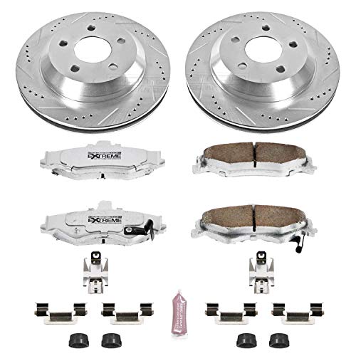 Power Stop K1568-26 Z26 Carbon Fiber Brake Pads Rear with Drilled & Slotted Brake Rotors Kit For Chevrolet Camaro 1998-2002, Pontiac Firebird 1998-2002 [Model Specific]