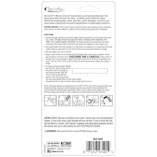 Crystal Clear STAR BRITE Epoxy Syringe – Self-Metering, Multi-Surface Adhesive for Fiberglass, Plastic, Glass, Metal, and More (093401)