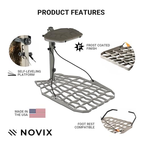 Echo NOVIX Lightweight Hang On Tree Stand - Cast Aluminum Platform Lock On Tree Stand, Adjustable Seat - Hunting Tree Stands & Accessories. USA Made, FDE (Flat Dark Earth)