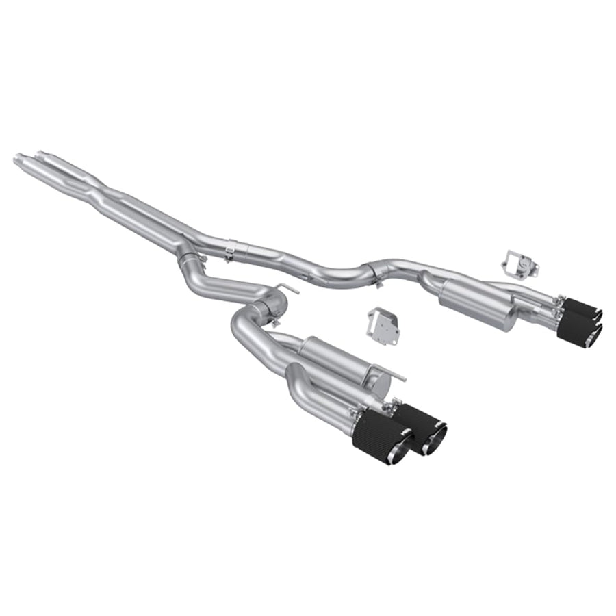 3" MBRP S72823CF T304 Stainless Cat-Back — Quad Carbon-Fiber Tips — Compatible with 2024+ Ford Mustang 5.0L — Non-Valved Version (does not retain factory valves)