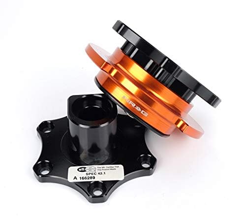 NRG Innovations SFI 42.1 Spec D shaped NRG-SRK-R200BK-OR Steering Wheel Quick Release Short Hub Adapter, 6x70mm Bolt Pattern Black Shinny Body/Orange Shinny Ring