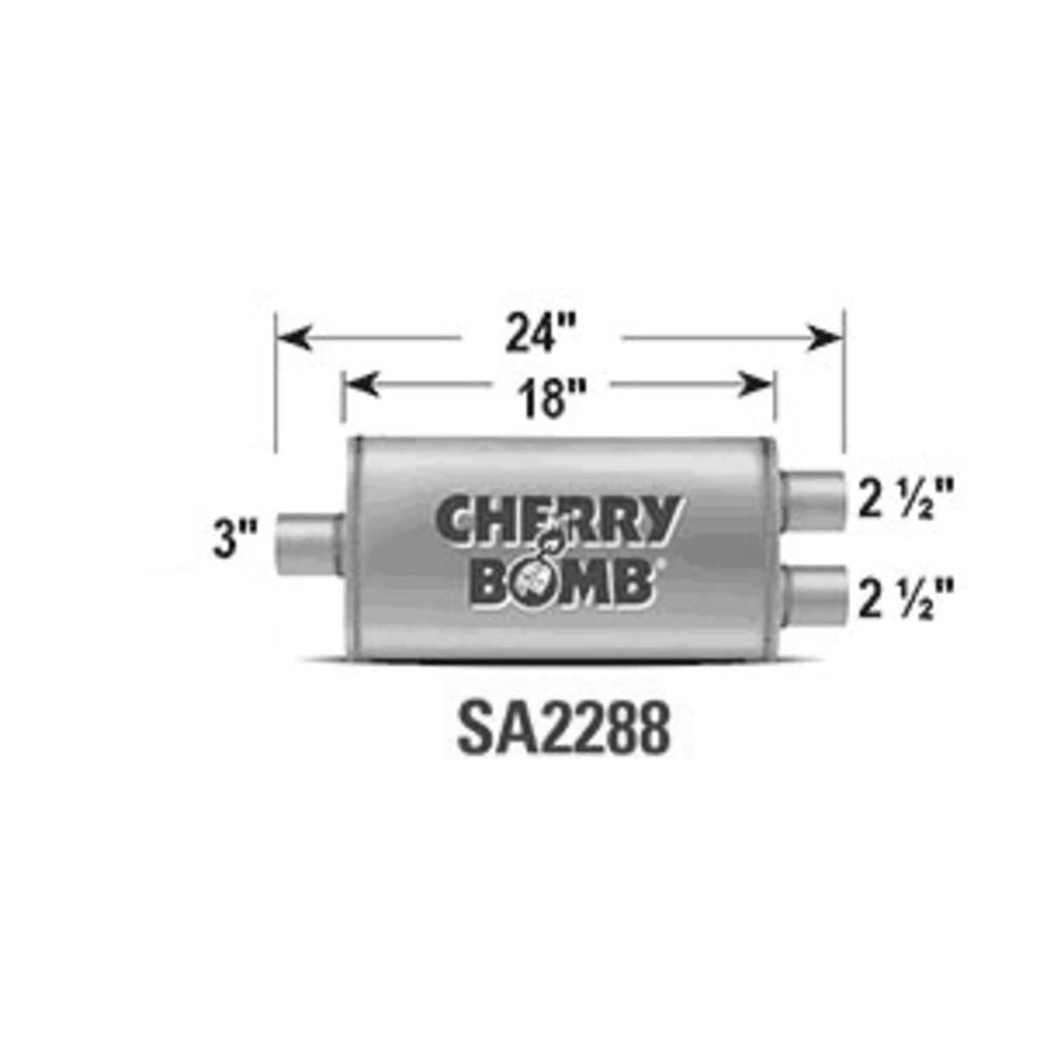 Cherry Bomb Salute Muffler - SA2288 Reversible Oval Body - H4" X W9" X L18" 24" OAL 3-2-1/2" C/D Muffler - Cherry Bomb Salute
