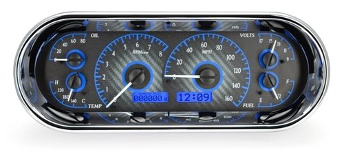 VHX-1018-C-R Dakota Digital Universal Recessed 4.4" x 11.4" Rounded Rectangle Analog Gauge System Carbon Fiber Style Red Backlighting