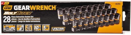 28 Pc. GEARWRENCH 1/4" & 3/8" Drive Bolt Biter™ Impact Extraction Socket Set - 84784