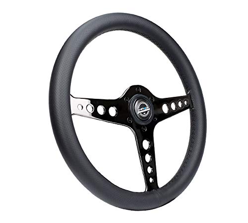 NRG Innovations Light Weight NRG-ST-034BC-PR Gaming Steering Wheel: Driftz- Made with Perforated Leather, Light Weight Composits and Black Chrome Spoke with Holes