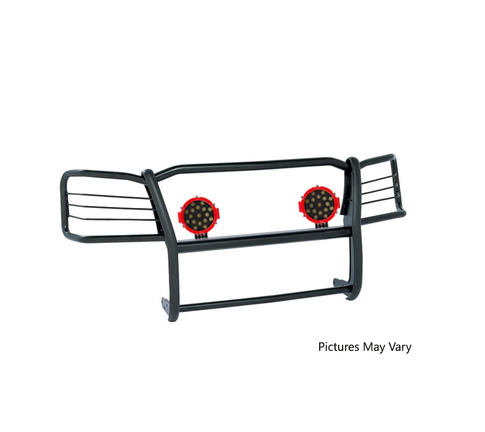 Bumper Guard Modular Black Black Horse Grille brush Come With pair of 7.0"Dia.LED Lights with Red Trim Rings Compatible with 2003-2009 Lexus GX470|2003-2009 Toyota 4Runner-17TU26MA-PLR
