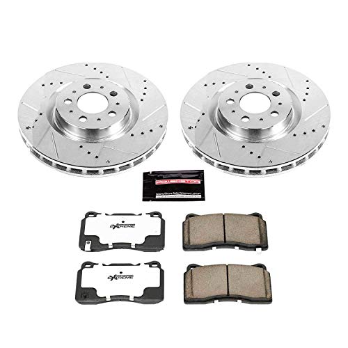 Power Stop K4548-26 Z26 Carbon Fiber Brake Pads Front with Drilled & Slotted Brake Rotors Kit For Volvo V70 2004-2007 [Model Specific]