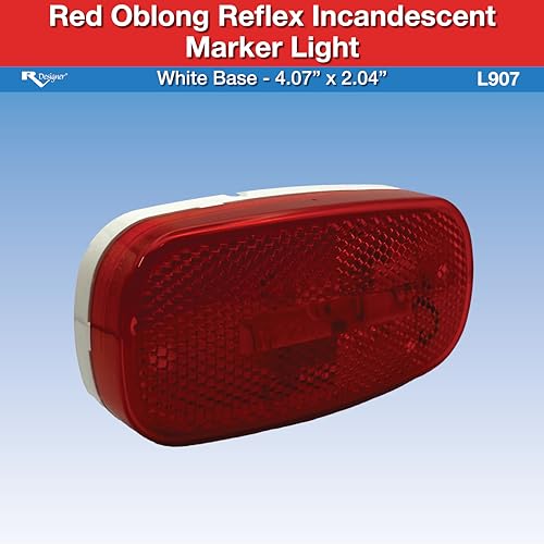Red RV Designer Oblong Reflex Incandescent Marker Light With White Base, DOT-Compliant