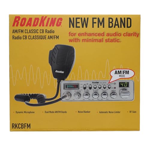 RoadKing RKCBFM CB Radio Dual-Mode AM/FM for Truckers Full 40 Channels Pro Emergency Channel with Noise-Cancelling Mic Large Display - Silver