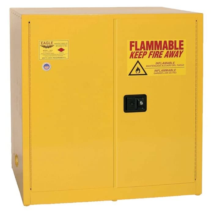 60 Gallon Eagle Safety Cabinet for Flammable Liquids, 2 Door Manual Close, 44" x 43" x 34", Steel, Yellow, 1964X