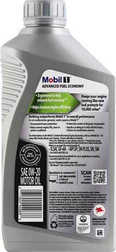 0W-20 Mobil 1 Advanced Fuel Economy Synthetic Motor Oil - 1 Quart 98KF98