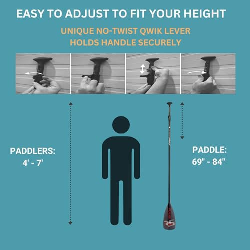 RAVE Sports Adjustable SUP Paddle – Lightweight Oar for Stand Up Paddleboard, Floats and No Twist Handle Lock, Glide Style