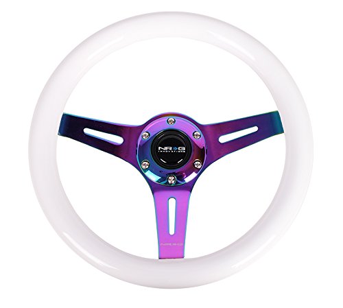 NRG Innovations Steering Wheel NRG-ST-310WT-MC - 310mm 1.5"Deep, Classic White Wood Grain Wheel, 3 Spoke Center in Neochrome