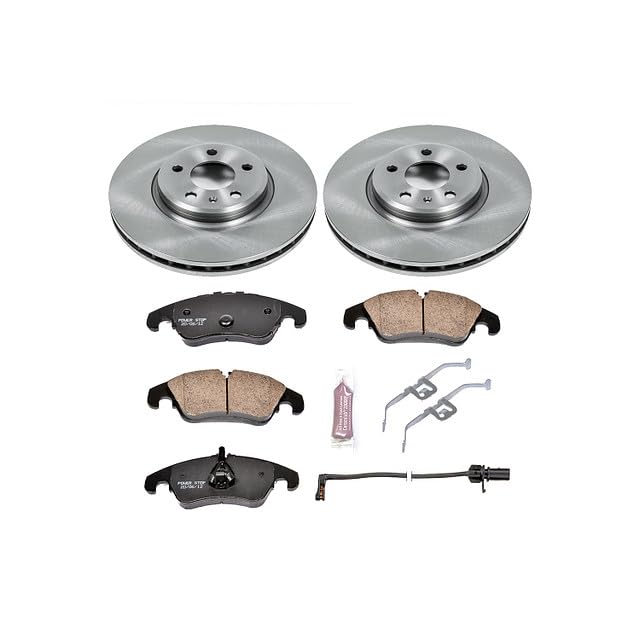 Power Stop KOE5752 Front Replacement Brake Kit-OE Brake Rotors & Ceramic Brake Pads and 1 Front Sensor Wire For A4, A4 Quattro, A5, A5 Quattro, Q5 [Model Specific]