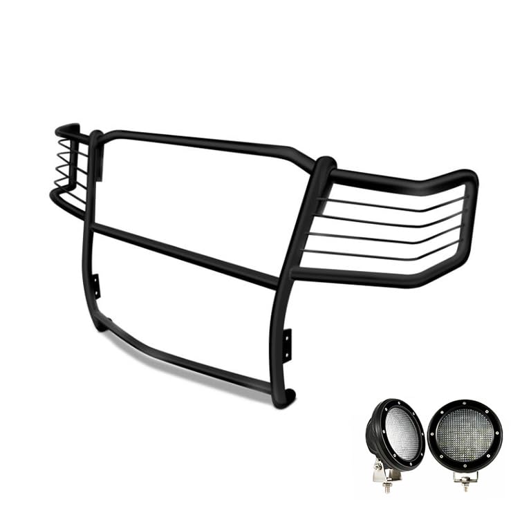 Bumper Guard Black Horse Grille Brush Modular Black Come with Pair of 5.3" LED Lights Compatible with 1999-2007 Ford F-250 Super Duty|1999-2004 Ford F-350/F-450/F-550 Super Duty-17FB23MA-PLFB