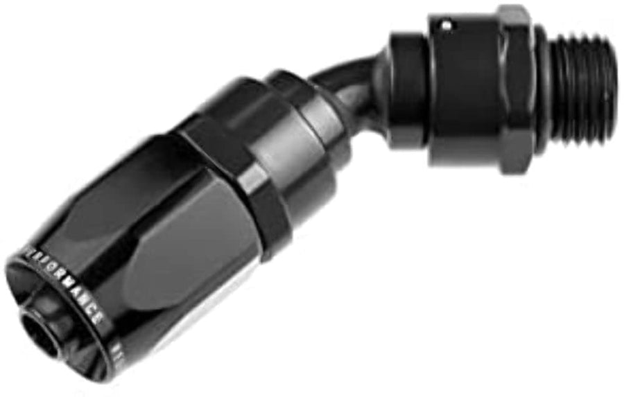 45 degree -08 AN hose end with -08 ORB male end - black