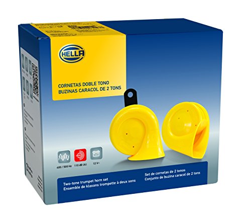 Trumpet Horn Kit HELLA 012010821, 12 V, 400/500 Hz (Universal Fit) Yellow