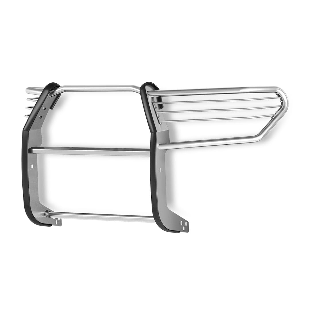 Polished Stainless Steel TrailFX E0046S Grille Guard Fits 2024-2025 Toyota Tacoma 1-Piece 1.5 Inch Tubing with Brush Guard and Light Mounts Bolt-On Brush Guard