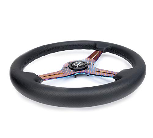 NRG Innovations Light Weight Gaming Steering Wheel: NRG-ST-018MC-PR Blitz- Made with Perforated Leather, Light Weight Composits and NeoChrome Spoke with Slits
