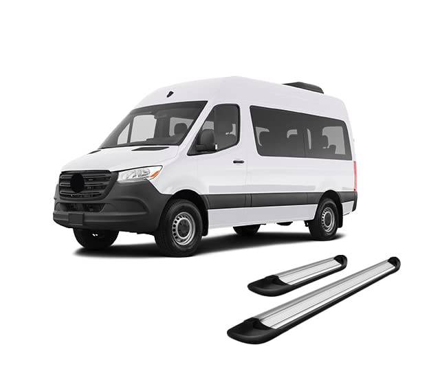 Transporter Running Boards Black Horse Silver Compatible with 07-09 Dodge Sprinter 2500/3500|07-16 Sprinter 2500/3500|19-23 Benz Sprinter 1500/4500|10-23 Benz Sprinter 2500/3500-TR-D23596S