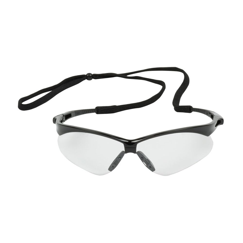 Protective Industrial Products Semi-Rimless Anser Safety Glasses with Black Frame Clear Lens and Anti-Scratch and Anti-Fog Including Neck Cord