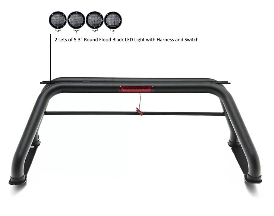 Classic Black Horse Roll Bar Incl. Set of 5.3" Dia.LED Lights w/Black Trim Rings Compatible with 2005-2021 Nissan Frontier-RB-NIFRB-PLFB