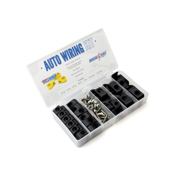 AUTO T-CLAMP Wiring KIT, 3/16" to 11/16" (#8AN) Clamps, Black