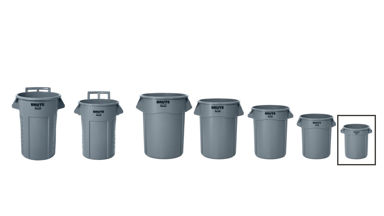 BRUTE Rubbermaid Commercial Products Heavy-Duty Round Trash/Garbage Can, 10-Gallon, Gray, Outdoor Waste Container for Landscapers/Construction/Restaurants/Office/Warehouse/Commercial Environments