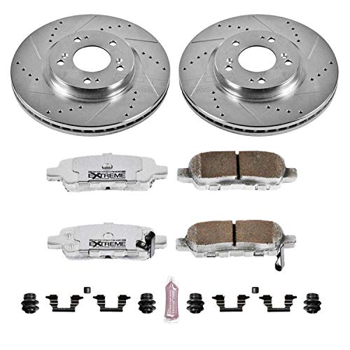 Power Stop K098-26 Z26 Carbon Fiber Brake Pads Rear with Drilled and Slotted Brake Rotors Kit For Nissan Altima Maxima Sentra Juke [Application Specific 11.46" Rotors]