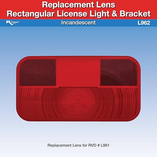 Replacement Lens RV Designer L962 for Incandescent Rectangular License Light & Bracket, DOT-Compliant
