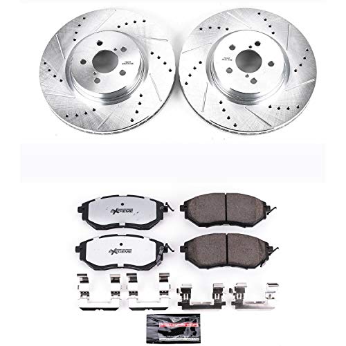 Power Stop Z26 Carbon Fiber Brake Pads with Drilled & Slotted Brake Rotors Kit Front