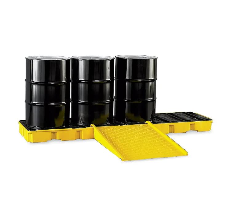 Eagle Ramp Spill Pallet, 45.5" x 32" x 8", 1,500 lbs. Capacity, HDPE Construction, Move Drums Easily onto a Compatible Eagle Spill Platform or Pallet, Made in USA, Yellow, 1689