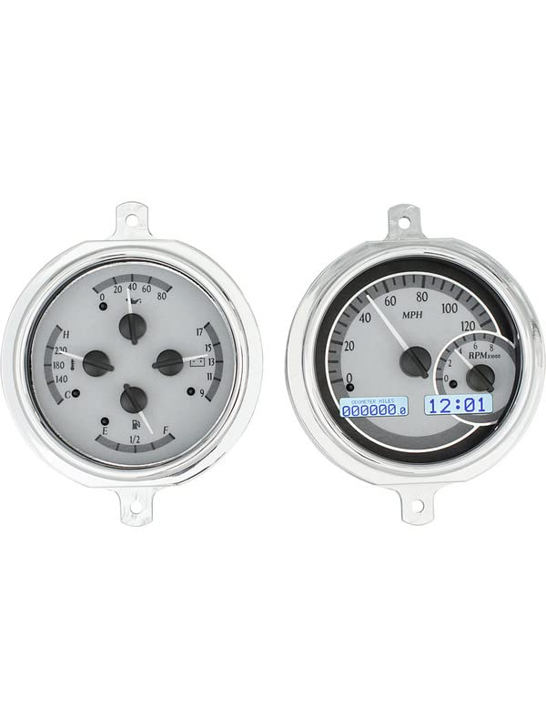 Dakota Digital VHX-51F-PU-S-W Gauge System Compatible with 1951-52 Ford Pickup Truck Silver Alloy White Backlighting