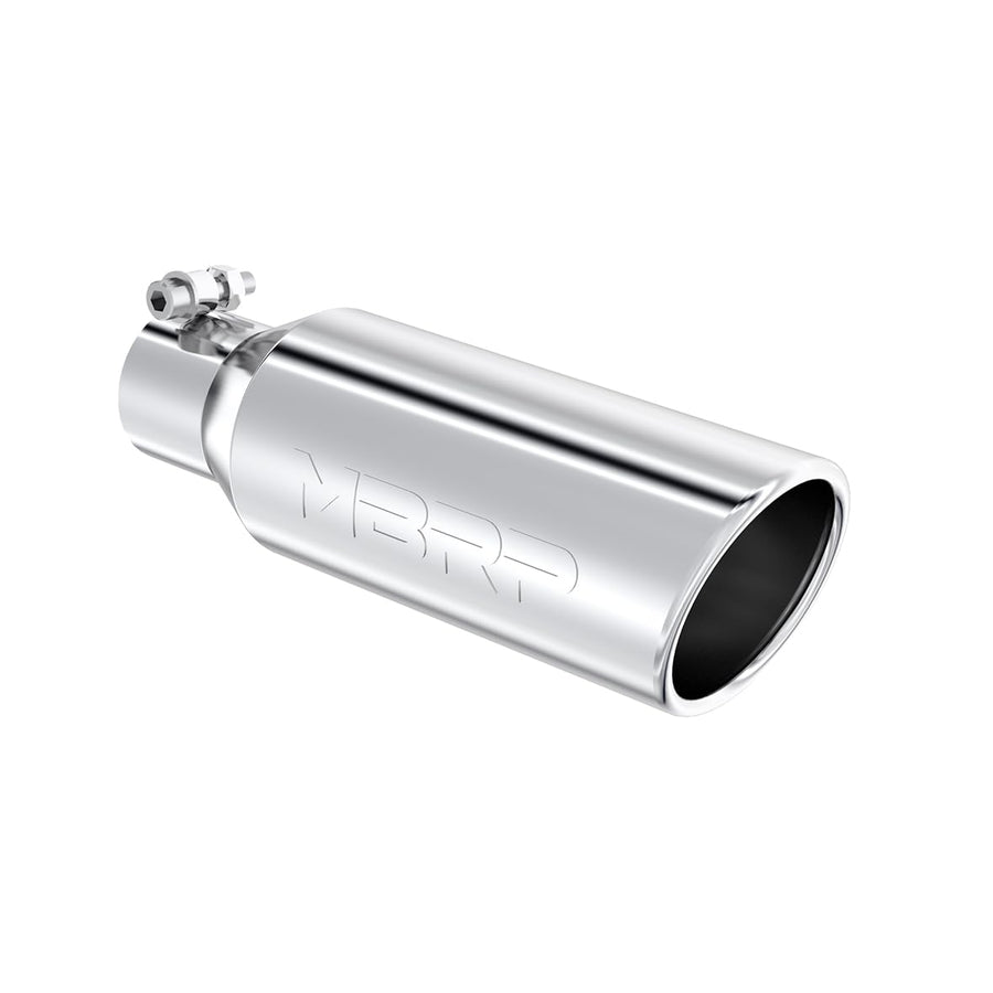 MBRP 4" O.D. T5150 2.5" Inlet 12" Length T304 Stainless Steel Angled Cut Rolled End Clampless Exhaust Tip