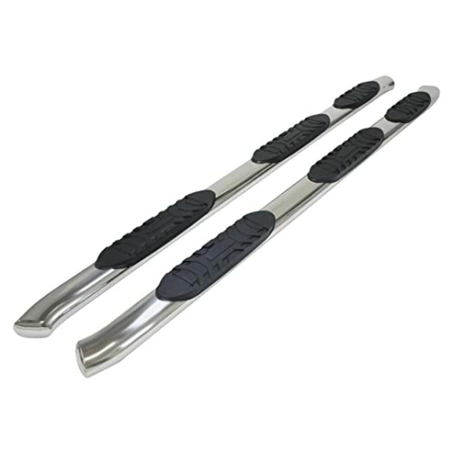 Chevrolet Silverado 1500 Crew Cab Fits Nerf Bar 6.5 Foot Bed 2007-2018 Bent 5 Inch Oval Polished Stainless Steel Wheel-to-Wheel Bars with Step Pads and Bed Step Set of 2 Running Boards TrailFX A7039S
