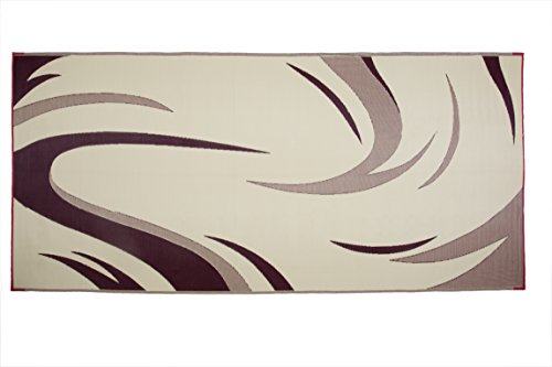 Camping Stylish SD8185 8-Feet x 18-Feet Graphic Swish Outdoor RV Reversible Patio Mat, Burgundy/Tan