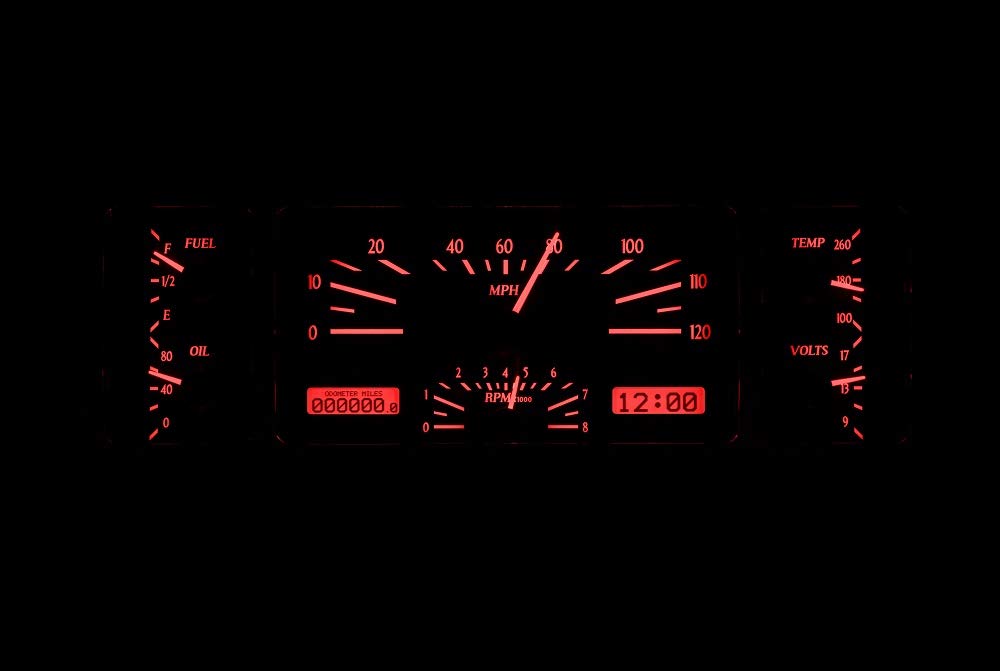 Dakota Digital VHX-40C-PU-S-R Analog Gauge Instrument System Compatible with 1940-46 Chevy Pickup Truck Silver Alloy Red Backlighting