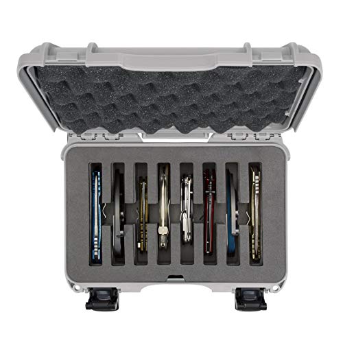 Waterproof Nanuk 909 Hard Case with Custom Foam Insert for 8 Pocket Knives - Silver