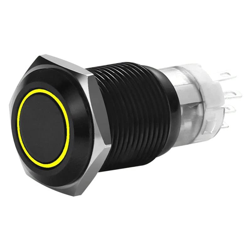 16 Mm Install Bay Black Momentary Switch with Harness 5A Ip67 - Yellow