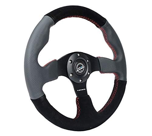 NRG Innovations Reinforced NRG-RST-012R-S-RS Steering Wheel- 320mm Sport Leather/Suede Steering Wheel with Red Stitch
