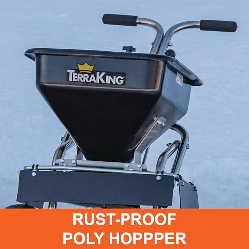 Commercial Push Spreader, 70 lb Capacity of Rock Salt, Ice melt, Fertilizer, Grass Seed, TerraKing